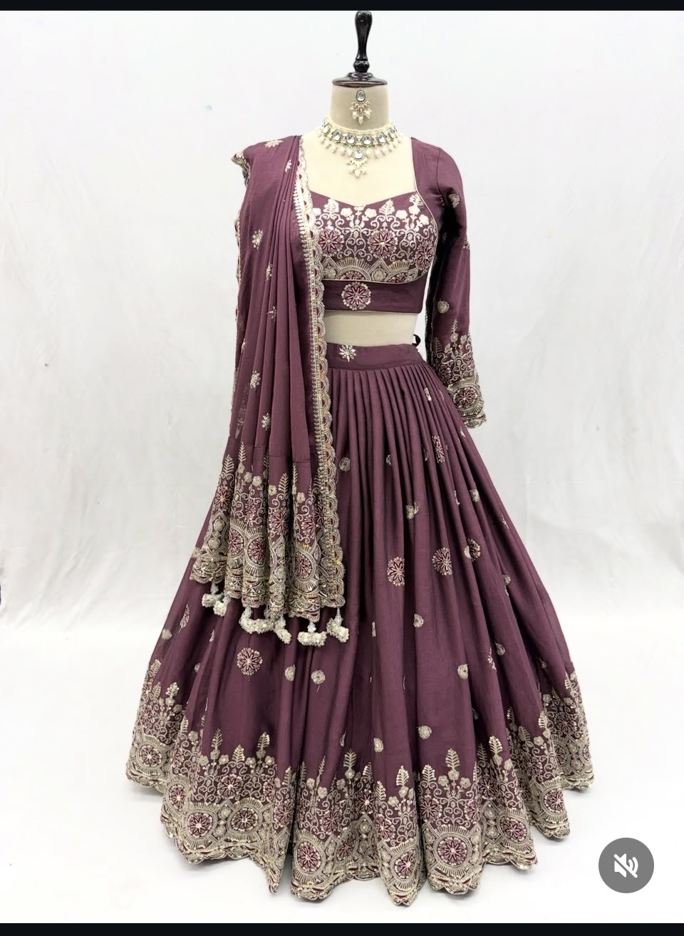 Mauve Plum Embroidered Silk Lehenga Choli Set
