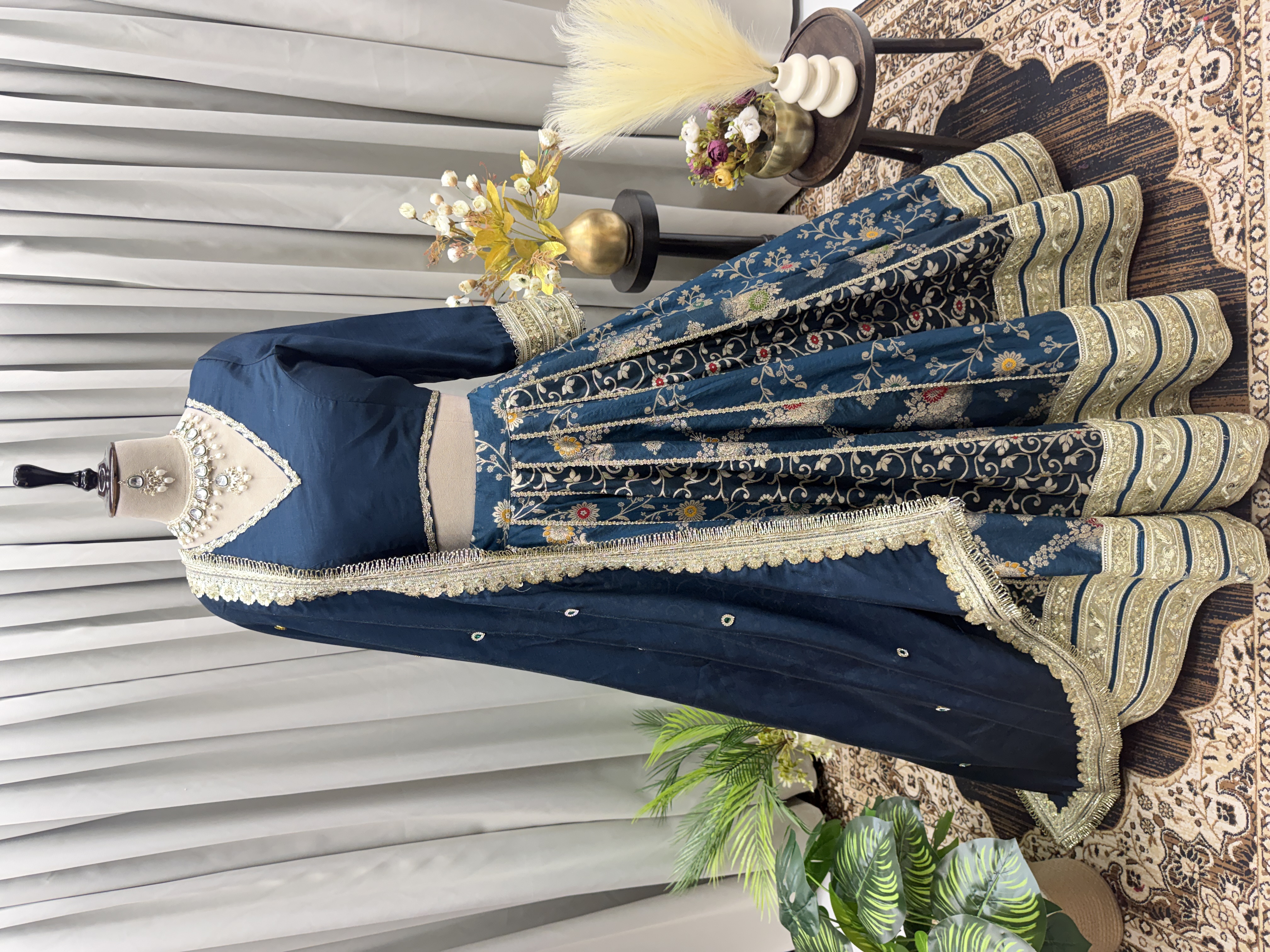 Navy Blue Embroidered Lehenga Set